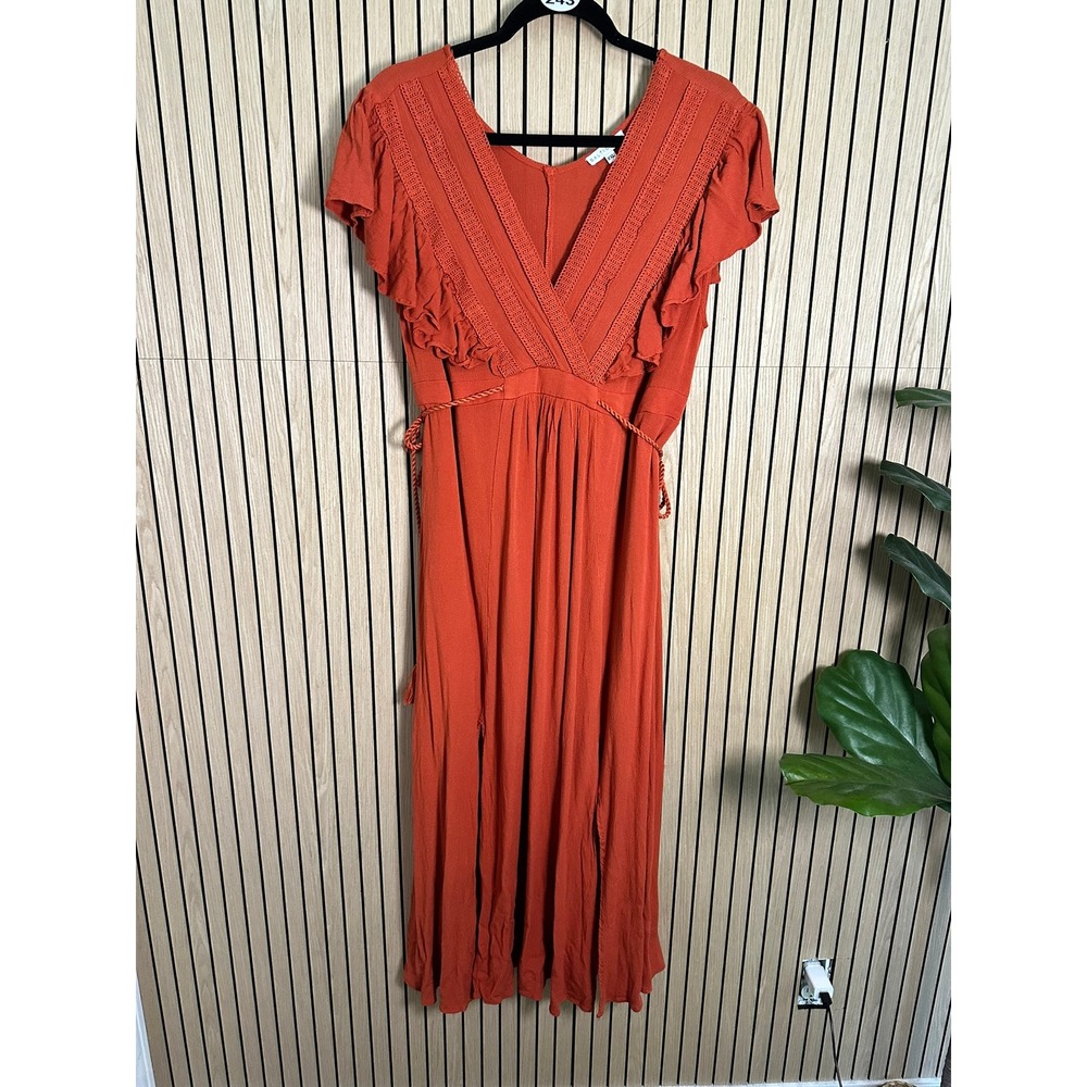 243 Baltic Born Jennifer Deep V Maxi Dress Rust Orange (XXL, Rust, EUC)